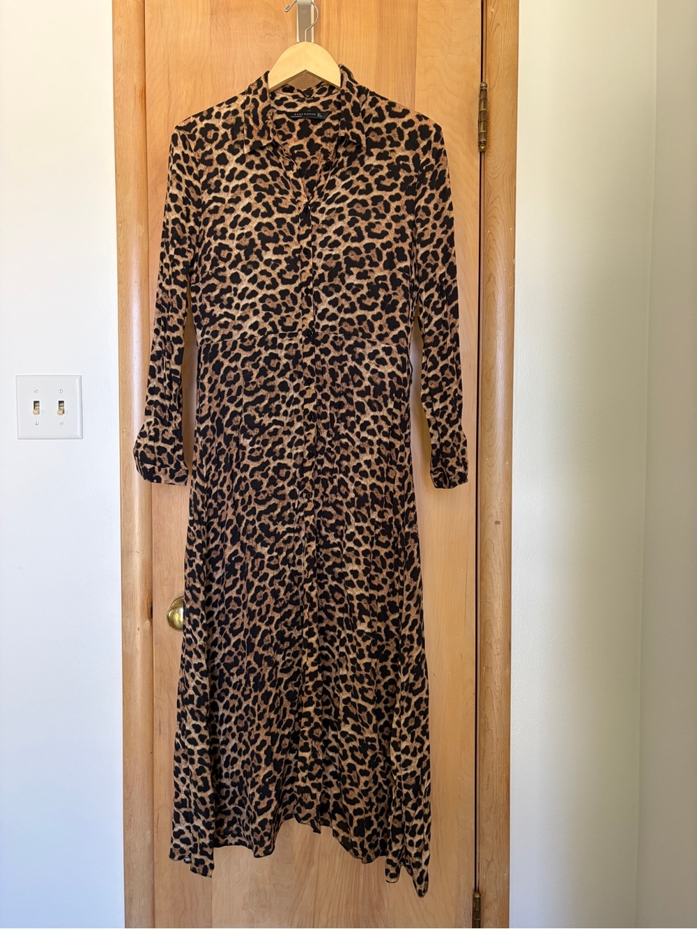 Zara Leopard Print Long Sleeve Maxi Dress - Tan and Black